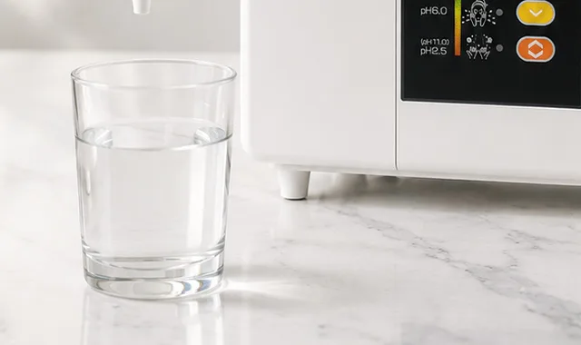 Čaša sveže Kangen Water pored SD501DX